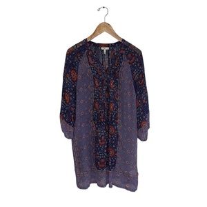 Joie Silk Tunic Blouse Women's Size Small Purple Blue Tank Lined 3/4 Sleeve Boho